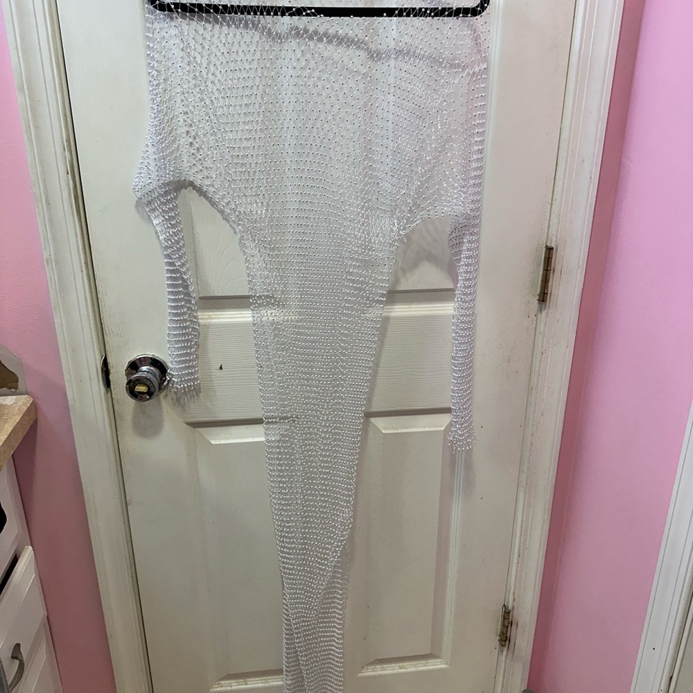 White Mesh Long Sleeve Dress